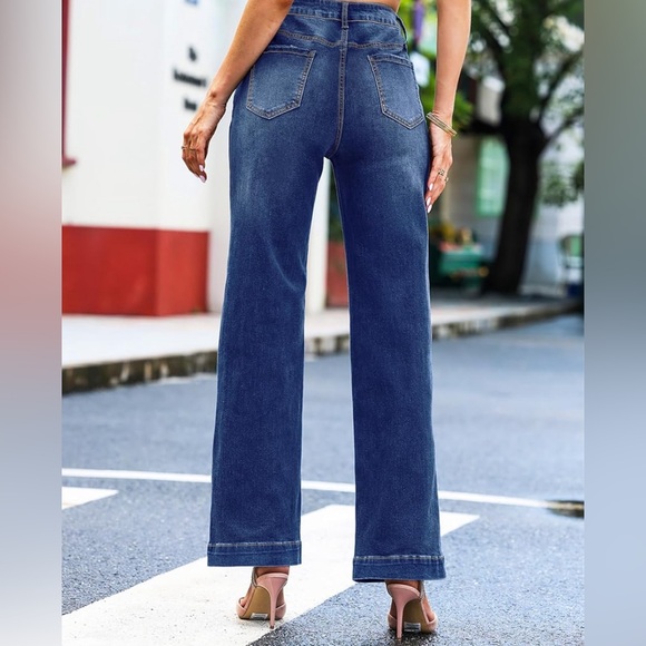 Wide Leg Jeans for Women Mid-Rise Stretchy - Picture 2 of 4
